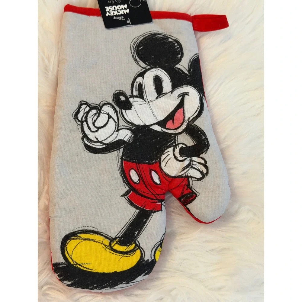 Disney Mickey Mouse 3pc Kitchen Set Towel Oven Mitt Pot Holder Red Grey White